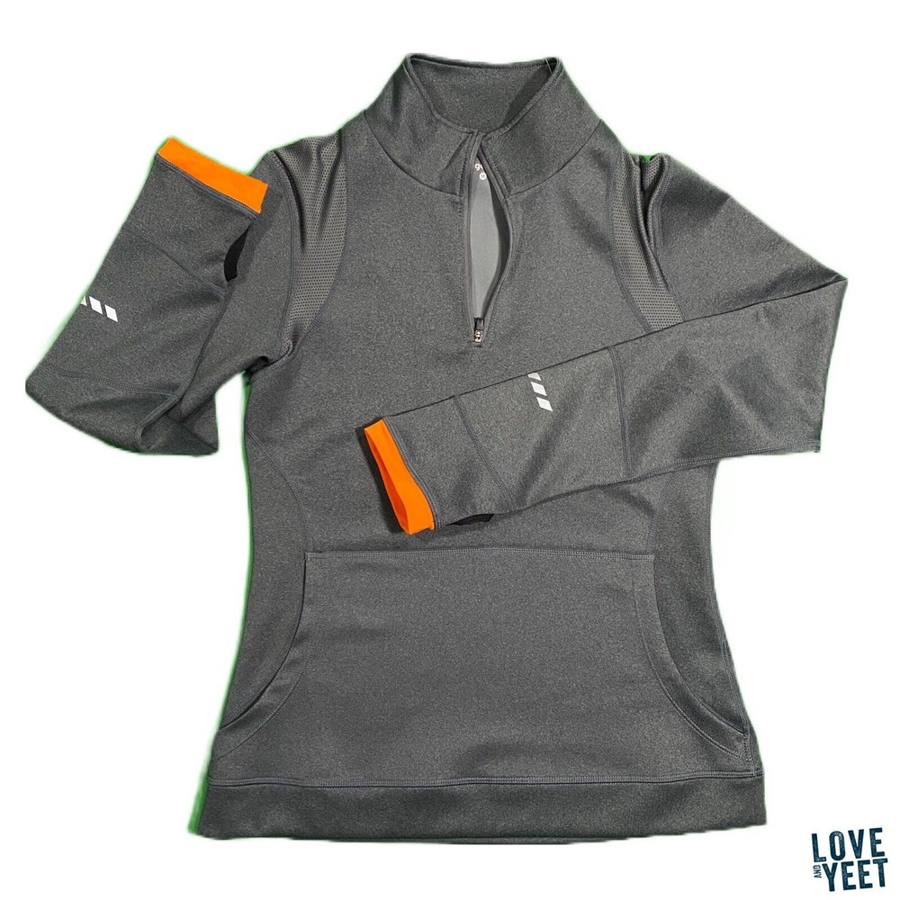 Womens Hoodie MEDIUM Gray Pullover Sweater Thumbholes Athletic Orange Theory